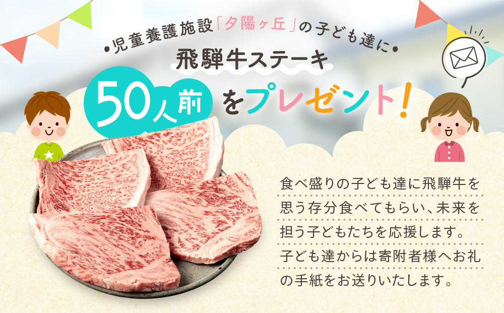 【児童養護施設応援】足長おじさんの贈り物！ 児童養護施設「夕陽ヶ丘」の子どもたちに飛騨牛ステーキをプレゼントして生活を応援しませんか？ | 生活応援 子供 施設 児童養護 飛騨牛 ステーキ 食育 高山市 飛騨高山 (株)肉の匠家 BV030