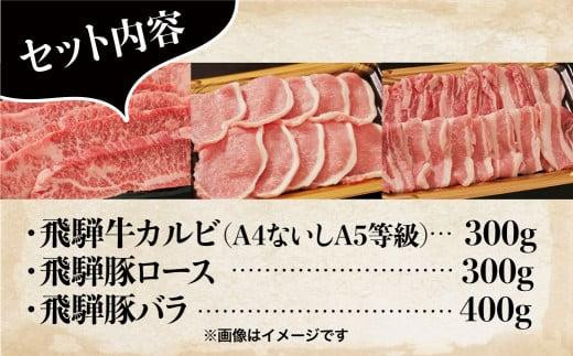 飛騨牛 & 飛騨豚 焼肉セット 合計1kg  ( 飛騨牛カルビ 300g ・ 豚ロース 300g ・ 豚バラ 400g ) ファミリーストアさとう CY030VC13