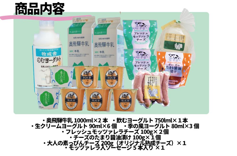 ＜牧成舎＞飛騨の牛乳屋のこだわり乳製品贅沢セット（牛乳・ヨーグルト・チーズ・ソーセージ） DF027