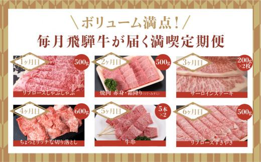  飛騨牛 定期便 ６か月 6回 しゃぶしゃぶ すき焼き サーロイン ステーキ 切り落とし 牛串 リブロース 牛 黒毛和牛 肉 飛騨高山 飛騨牛のこもり FC103