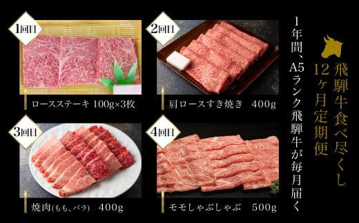 A5ランク 飛騨牛 定期便 12回 食べ尽くし ( 焼肉 すき焼き しゃぶしゃぶ ステーキ ヒレステーキ ) 12ヶ月 肉 飛騨牛 定期便 約4.96kg 牛肉 食べ比べ 人気 お楽しみ おすすめ 岐阜県 高山市 飛騨高山 ながせ食品 FH103