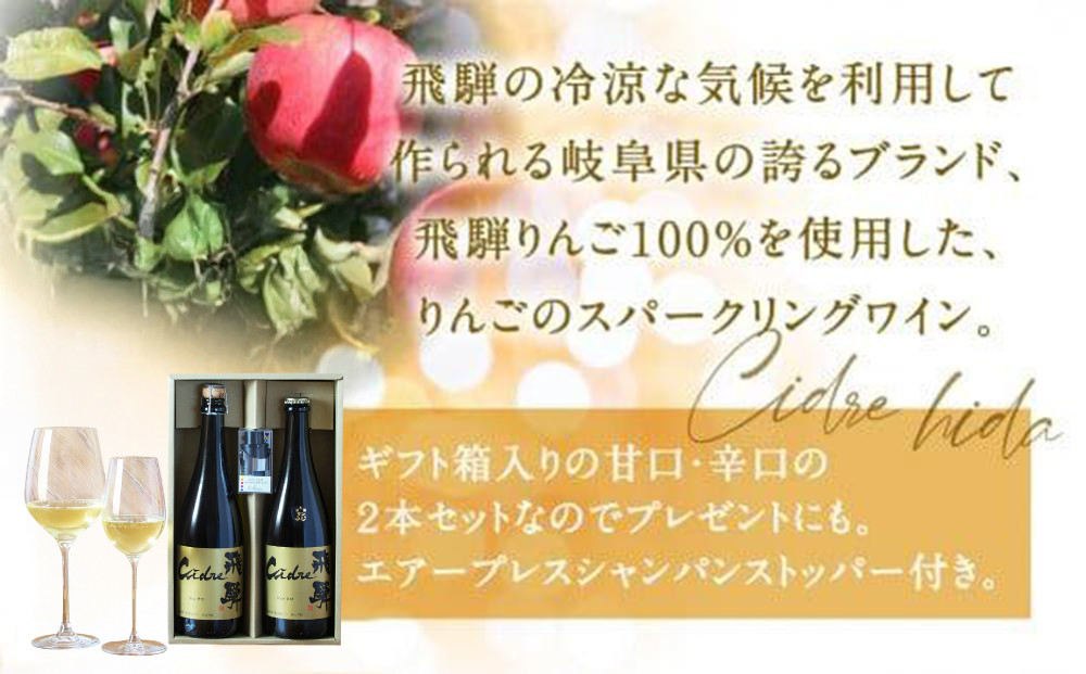 飛騨りんご シードル飛騨 辛口・甘口 750ml各1本セット | スパークリング スパークリングワイン シードル お酒 果実酒 りんご リンゴ 林檎 ワイン セット 化粧箱入り プレゼント 飛騨高山 木戸脇果樹園オーチャードハウス FP003