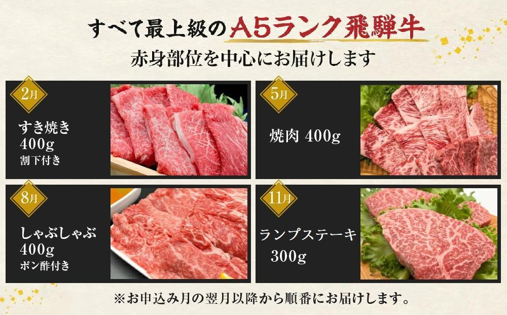 【定期便 全4回】A5ランク 飛騨牛 赤身 (すき焼き 焼肉 しゃぶしゃぶ ステーキ)  【2月・5月・8月・11月発送】| 肉 黒毛和牛 和牛 ブランド牛 定期便 スライス 飛騨高山 岩ト屋 HF105