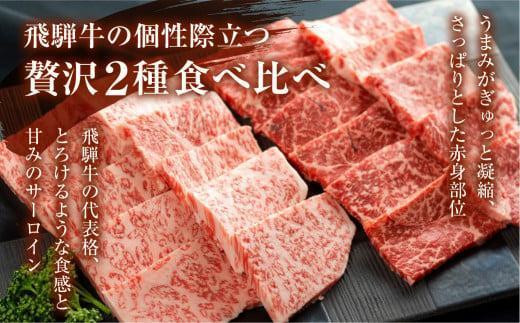 【12月配送】2種食べ比べ 焼肉！飛騨牛 A5等級| 年内発送 年内お届け ( サーロイン250g＋赤身もも 250g)  500g| 黒毛和牛 ブランド牛 丹生川精肉 JJ003VC12
