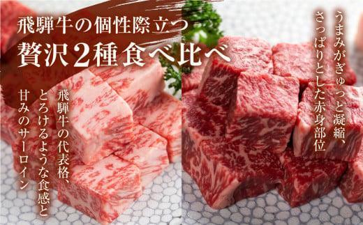 【12月配送】2種食べ比べ サイコロステーキ！飛騨牛 A5等級 500g (サーロイン250g＋もも250g) | 年内発送 年内お届け 黒毛和牛 ブランド牛 豪華 人気 おすすめ 丹生川精肉 JJ007VC12
