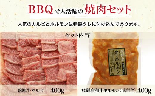 飛騨牛 BBQセット 800g （ カルビ 400g ＆ 飛騨産和牛味付けホルモン 400g ）| ホルモン バラ肉 牛肉 焼肉 和牛 ブランド牛 雌牛 牝牛 バーベキュー キャンプ 飛騨高山 肉の朝日屋 JX002