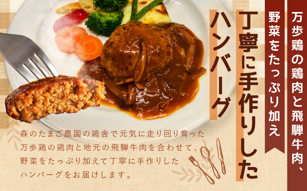 自家製鶏肉＆飛騨牛ミンチのハンバーグ｜自家製 鶏肉 ミンチ 地元食材  お弁当  簡単調理 家庭料理 飛騨高山 森のたまご農園 LW007