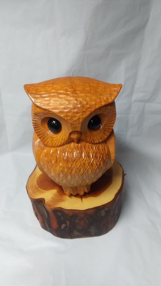 【数量限定】飛騨一位一刀彫 招福福来郎（大）| 伝統工芸 フクロウ ふくろう イチイ 一位一刀彫 一位一刀 一刀彫 工芸品 縁起物 品 置物  木彫り 飛騨高山 吉野彫刻所 MC010