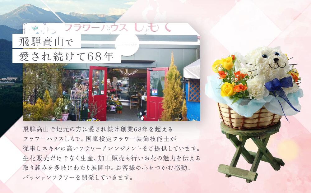アニマルフラワーアレンジメント 白猫 | 花 カーネーション ギフト お祝い ねこ フラワー 生花 プレゼント 可愛い インテリア 飛騨高山 下出生花店 BB003