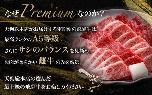 天狗総本店 A5 飛騨牛 プレミアム 定期便  3回 約 1.1kg ( 300g 以上 × 3ヶ月 ) ( サイコロステーキプレミアム すき焼き 焼肉)  牛肉 天狗総本店 | 食べ比べ A5 岐阜 高山市 飛騨高山 岐阜県 人気 お楽しみ おすすめ BP101