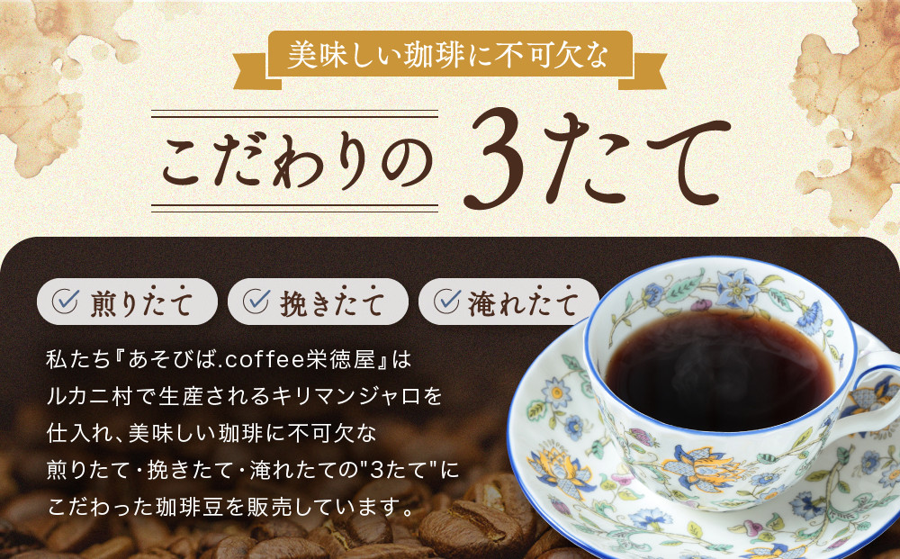 【中煎り】ふるさとの香り「煎りたて」３カ月定期便 ルカニ村・フェアトレード・プロジェクト　キリマンジャロ ルカニ村  200ｇ×3カ月 | 焙煎 珈琲 コーヒー ルカニ村 キリマンジャロ 　あそびば.coffee 栄徳屋　LC101