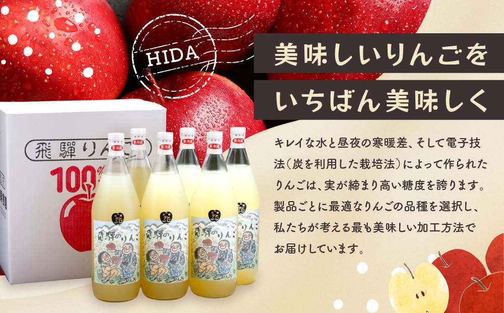 飛騨りんご100％ジュース1L×6本セット｜果汁100% 贅沢 ストレート 純粋 風味豊か フルーツ飲料 ジュース 名産 ふじ 1リットル 家族団欒 老若男女 飛騨高山 木戸脇果樹園オーチャードハウス FP008