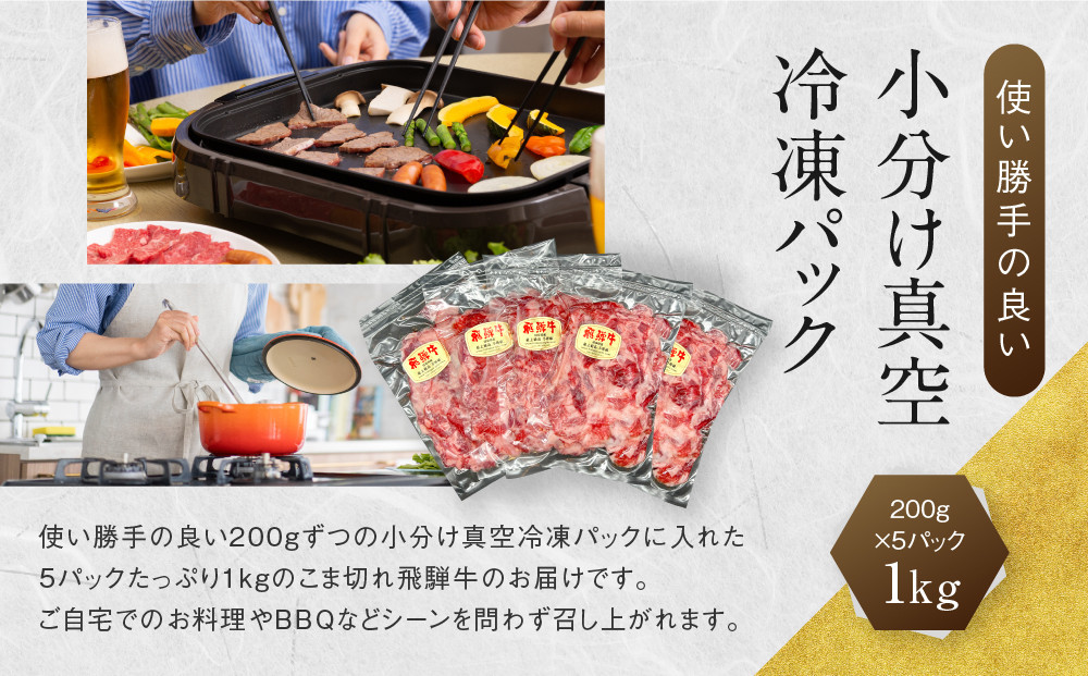 【定期便】 A5等級 飛騨牛 切り落とし 1kg（200g×5パック） 全３回｜小分け 肉 にく 切り落とし 飛騨牛  飛騨高山 岩ト屋 HF115