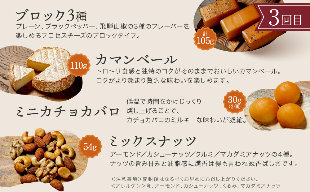 【定期便全3回】飛騨の森薫るスモークチーズ＆ナッツセット | チーズ ナッツ スモーク 乳 食べ比べ セット おつまみ おいしい 飛騨高山 TABIBITO KX100