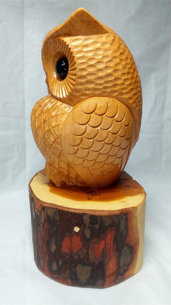 【数量限定】飛騨一位一刀彫 招福福来郎（大）| 伝統工芸 フクロウ ふくろう イチイ 一位一刀彫 一位一刀 一刀彫 工芸品 縁起物 品 置物  木彫り 飛騨高山 吉野彫刻所 MC010