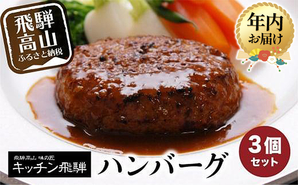 【12月配送】キッチン飛騨 ハンバーグ 3個セット デミグラスソース付 | 年内発送 国産豚 国産牛 冷凍 老舗 名店 飛騨高山 おすすめ 飛騨ハム CQ002VC12