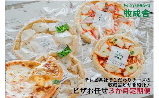＜牧成舎定期便 3カ月＞飛騨の牛乳屋 牧成舎 お任せチーズたっぷりピザセット ピッツァ 種類お任せ マルゲリータ 洋風トマト 和風山椒 お任せ 定期便 モッツアレラチーズ 乳製品 DF114