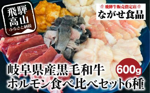 岐阜県産 黒毛和牛 ホルモン 食べ比べセット 600g（100g×6）| シロホルモン ハツ センマイ テッチャン 赤センマイ 希少部位  飛騨高山 ながせ食品 FH011
