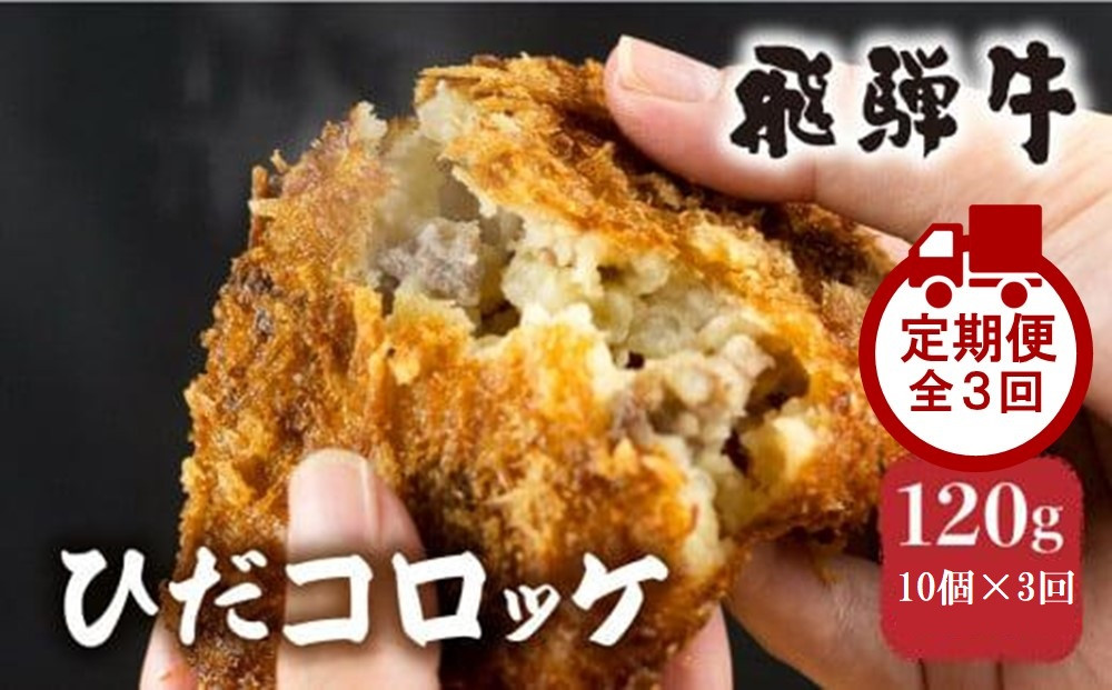 【定期便全3回】飛騨牛コロッケ | レンジ 揚げ調理済 手作り 揚げ物 フライ 惣菜 冷凍食品 洋風惣菜 揚げ物 シェア 自然解凍可｜ 飛騨高山 ひだコロッケFU101