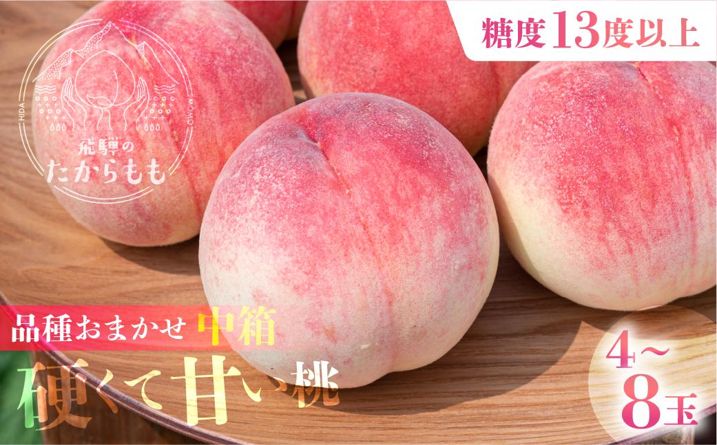 【2026年発送中】飛騨のたから桃 糖度13度以上 硬肉品種 （4-8玉）※8月末～順次お届け | 小箱 桃 贈答用 最高級 甘い 硬い 品種 硬い桃 桃  朝採れ 高級 ギフト 品種お任せ ( 川中島 幸茜 初秋白桃 シーエックス) 飛騨高山 つむぎ果樹園 GH007