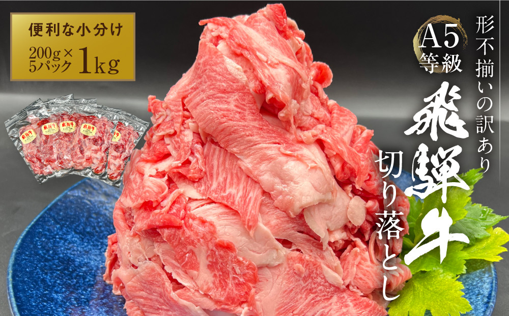 【形不揃い訳あり】A5等級飛騨牛 こま切れ 切り落とし1kg（200g×5パック）| 便利なこま肉 肉じゃが 肉料理 ブランド牛 不揃い 人気 国産 お取り寄せ グルメ おすすめ 飛騨高山 岩ト屋 HF001
