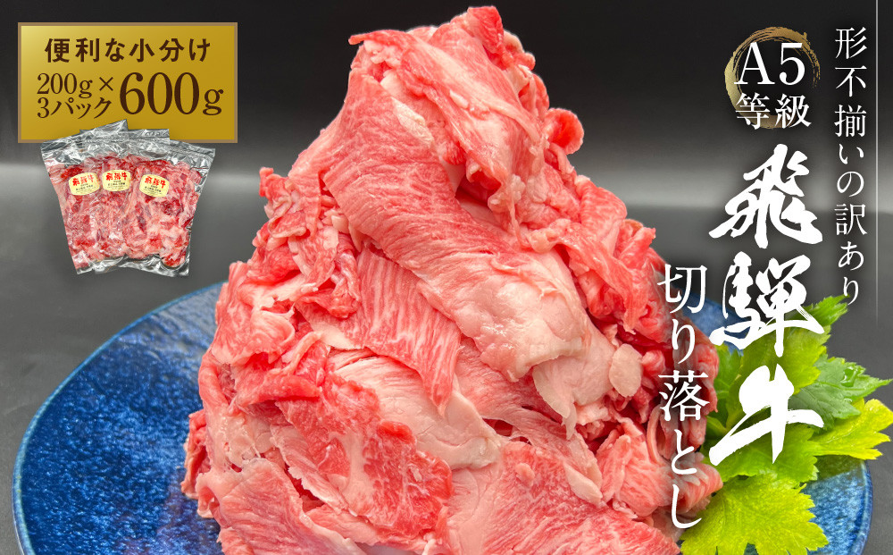 【形不揃い訳あり】A5等級飛騨牛 こま切れ 切り落とし600g（200g×3パック）| 便利なこま肉 肉じゃが 肉料理 ブランド牛 不揃い 人気 国産 お取り寄せ グルメ おすすめ 飛騨高山 岩ト屋 HF046