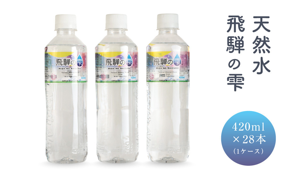 天然水 飛騨の雫 420ml×28本（1ケース） | 天然水 ミネラルウォーター 水  飲料水  防災 備蓄  ペットボトル 420ml 国産 長期保存  飛騨高山 白啓酒店 JS016