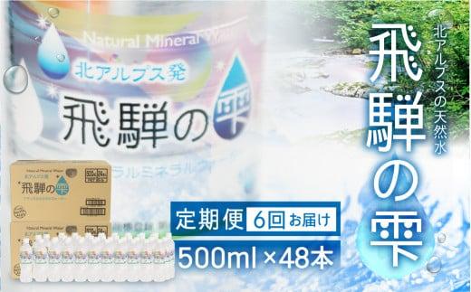 【6回 定期便】天然水 飛騨の雫 500ml×48本 (2ケース) ミネラルウォーター ミネラルウォーター 水 ペットボトル 飲料水 500ミリリットル 白啓酒店 飛騨高山 JS102