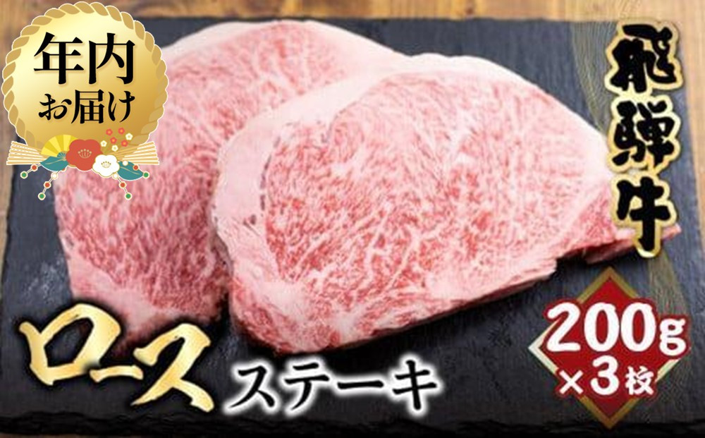 【12月配送】飛騨牛 ロースステーキ 200g×3枚 | 年内発送 ステーキ 肉 サーロインステーキ 黒毛和牛 和牛 ステーキ 霜降り 冷凍 飛騨高山 山武商店 LZ0184VC01