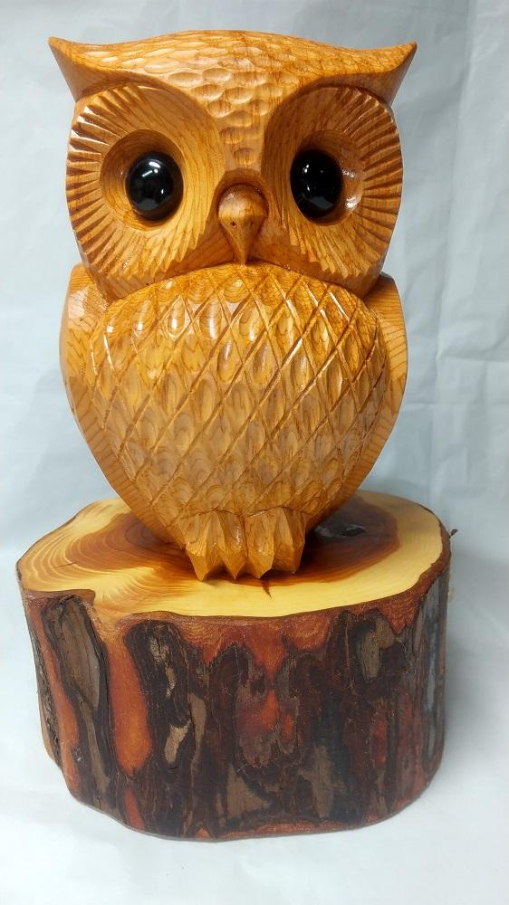 【数量限定】飛騨一位一刀彫 招福福来郎（大）| 伝統工芸 フクロウ ふくろう イチイ 一位一刀彫 一位一刀 一刀彫 工芸品 縁起物 品 置物  木彫り 飛騨高山 吉野彫刻所 MC010