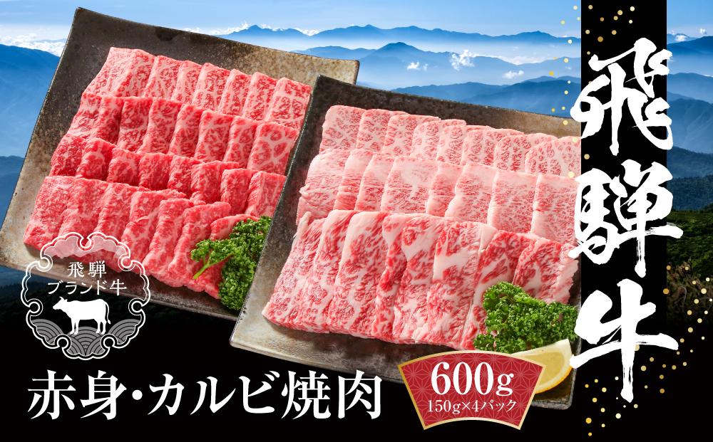 飛騨牛 焼肉 厳選2種盛（赤身・カルビ） 600g（150g×各2パック） 冷凍真空パック | 肉 お肉 焼肉 焼き肉 やきにく 黒毛和牛 和牛 個包装 小分け 人気 おすすめ 牛肉 ギフト お取り寄せ【飛騨高山ミートMZ008】