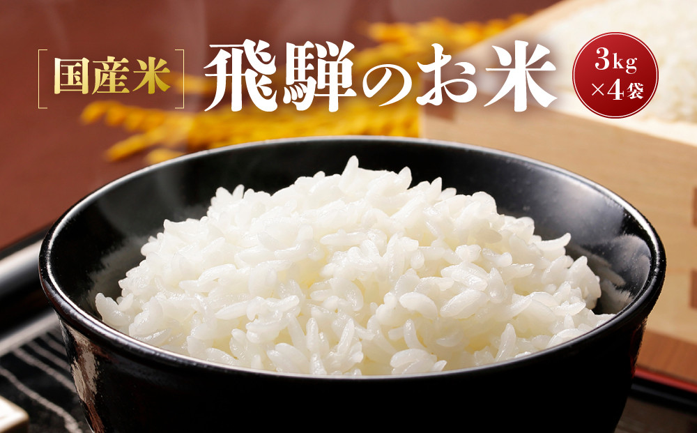 【令和7年度産】国産米「飛騨のお米」3kg×4袋 | 白米 米 おいしい ごはん 食品 飛騨あさひ農園 SV004
