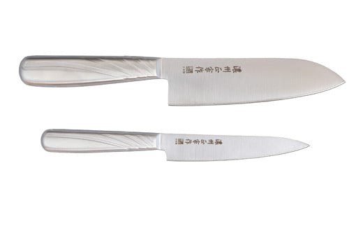 【濃州正宗作 オールステンレス包丁２点セット】 継ぎ目のない衛生的なステンレス一体型 H7-107