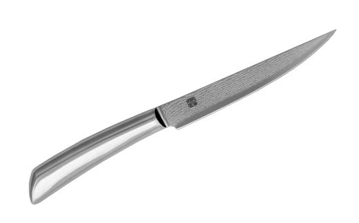 H10-178 【濃州正宗作 オールステンレスダマスカステーブルナイフ】 サクサク切れる！継ぎ目のない一体構造。70年以上の歴史ある工場がつくるハイエンドスタイル