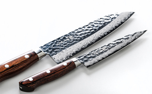 さくさく 鎚目ダマスカス 三徳＆ペティ 包丁2本セット（安田刃物）H90-10