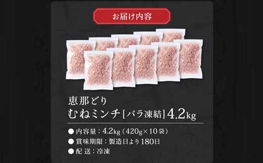 恵那どり むねミンチ 4.2kg バラ凍 （420g×10パック） 冷凍 鶏肉 ひき肉 むね肉 鶏むね肉 業務用 原料肉 銘柄鶏【配送不可地域：離島・一部山間部等】