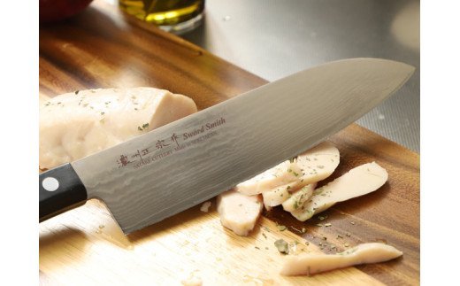 H10-76 濃州正宗作 ダマスカス三徳包丁