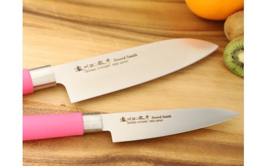 H10-78 濃州正宗作 料理包丁2点セット（ピンク）