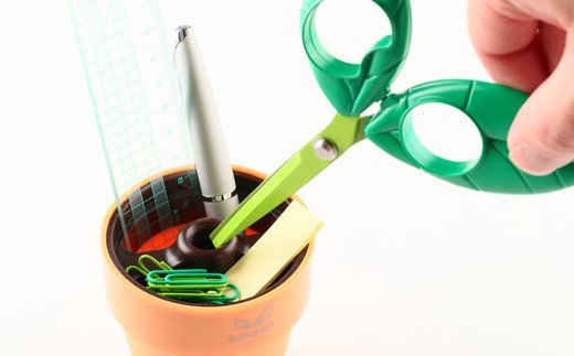 H4-11 【ペン立て付きはさみ】coconeリーフ グリーン ～はさみ ニッケン刃物 インテリア 雑貨 ペン立て 文房具 文具～ かわいいはさみ お花 はさみ 女性 飾れる おしゃれ インスタ映え