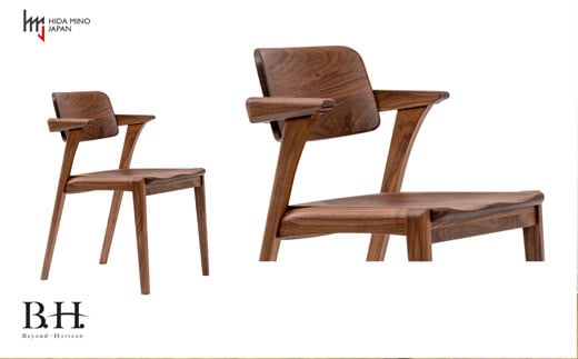 B.H.ダイニングチェア（ショートアーム）【ウォルナット材】 JBH-DCW201A PNW イス・椅子（D163-01 ）