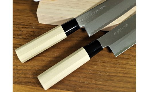 H25-27 濃州正宗作 鋼和包丁2点セット（三徳+薄刃）（専用砥石＋研ぎ方DVD付き）【飛騨美濃すぐれもの認定】