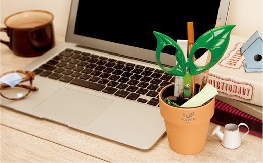 H4-11 【ペン立て付きはさみ】coconeリーフ グリーン ～はさみ ニッケン刃物 インテリア 雑貨 ペン立て 文房具 文具～ かわいいはさみ お花 はさみ 女性 飾れる おしゃれ インスタ映え