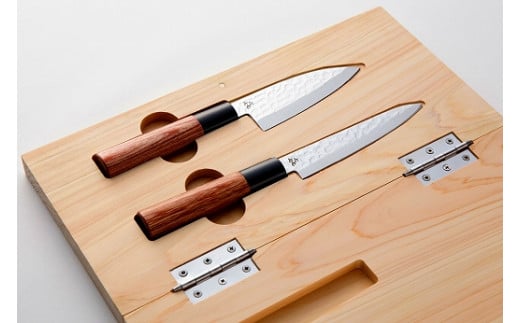 「?.」 KITEN 折りたたみ式 ヒノキまな板 包丁セット（折りたたみ式まな板・ペティ・小出刃セット）