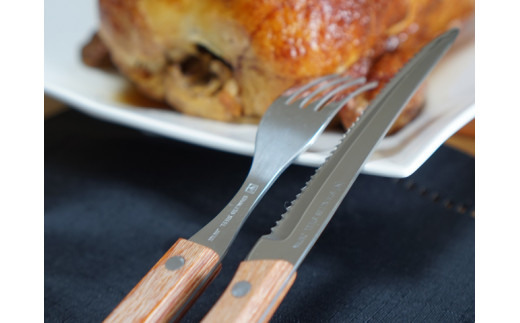 H5-162 木柄ステーキナイフ＆フォーク4本セット（ナイフ×2、フォーク×2）
