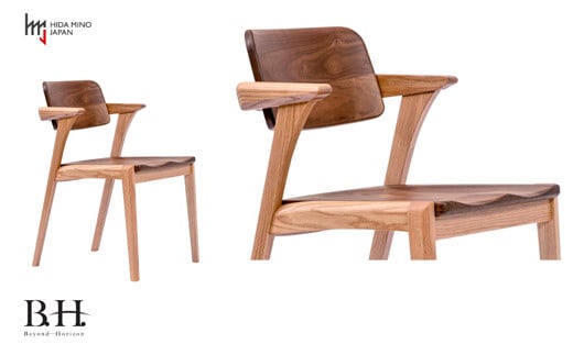 B.H.ダイニングチェア（ショートアーム）【オーク材+ウォルナット材】 JBH-DCX201A PNO+W イス・椅子（D145-03）