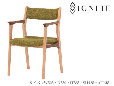 D121-01 IGNITE ダイニングチェア （肘付）【オーク＆ウォルナット材】JIG-DCX191A PNO+W/DバトンYG