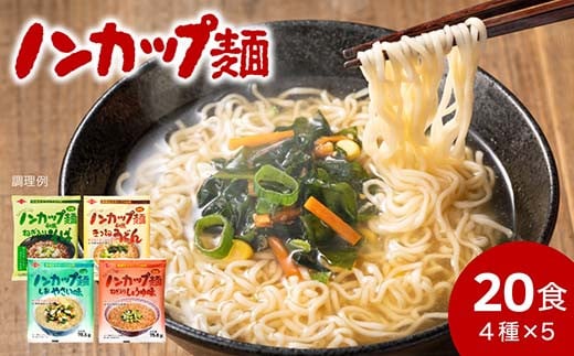 G10-09 お湯を注ぐだけ！ノンカップ麺詰合せ20食（4種×5食） ～そば・うどん・らーめん（醤油・塩） インスタントラーメン 非常食にも～