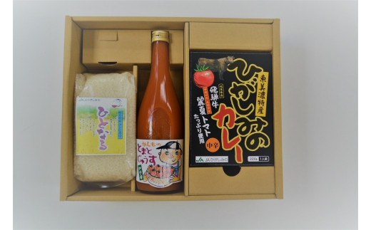 【数量限定】JAひがしみのオリジナル特産品セット1 飛騨牛カレー・とまとじゅうす・お米 F4N-1221