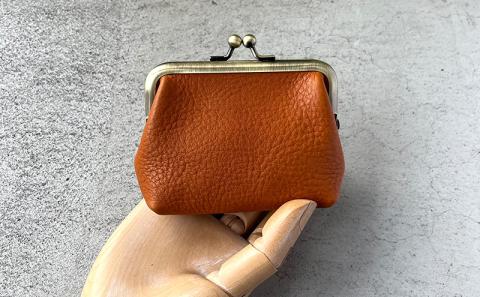 本革 がま口小物入れ 栃木レザー　キャメル