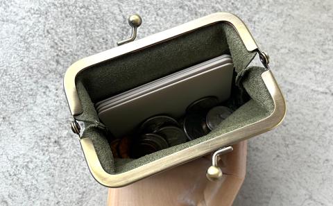 本革 がま口小物入れ 栃木レザー　キャメル